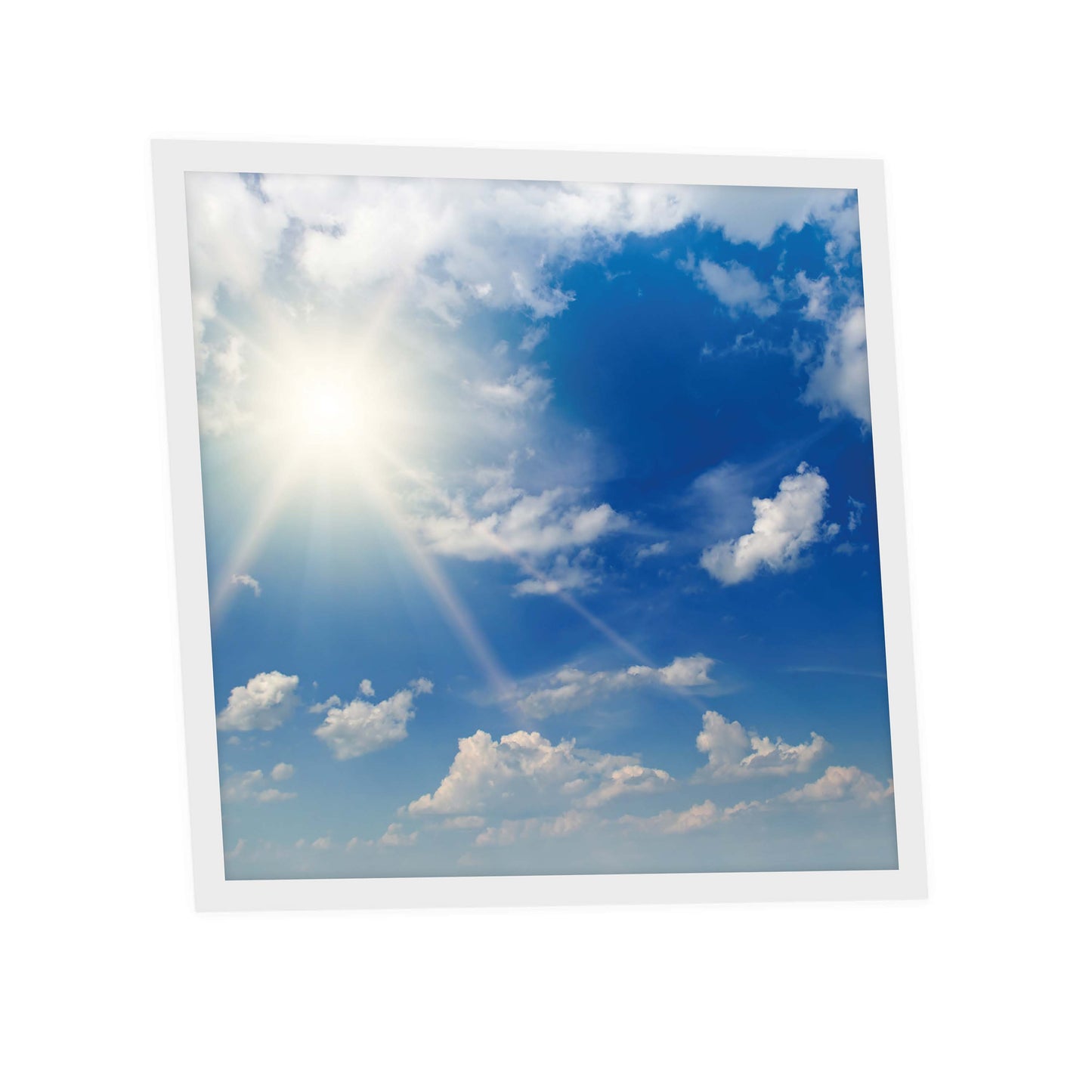 Dalle LED imprimée ciel très nuageux avec rayons de soleil effet puit de lumière 60x60