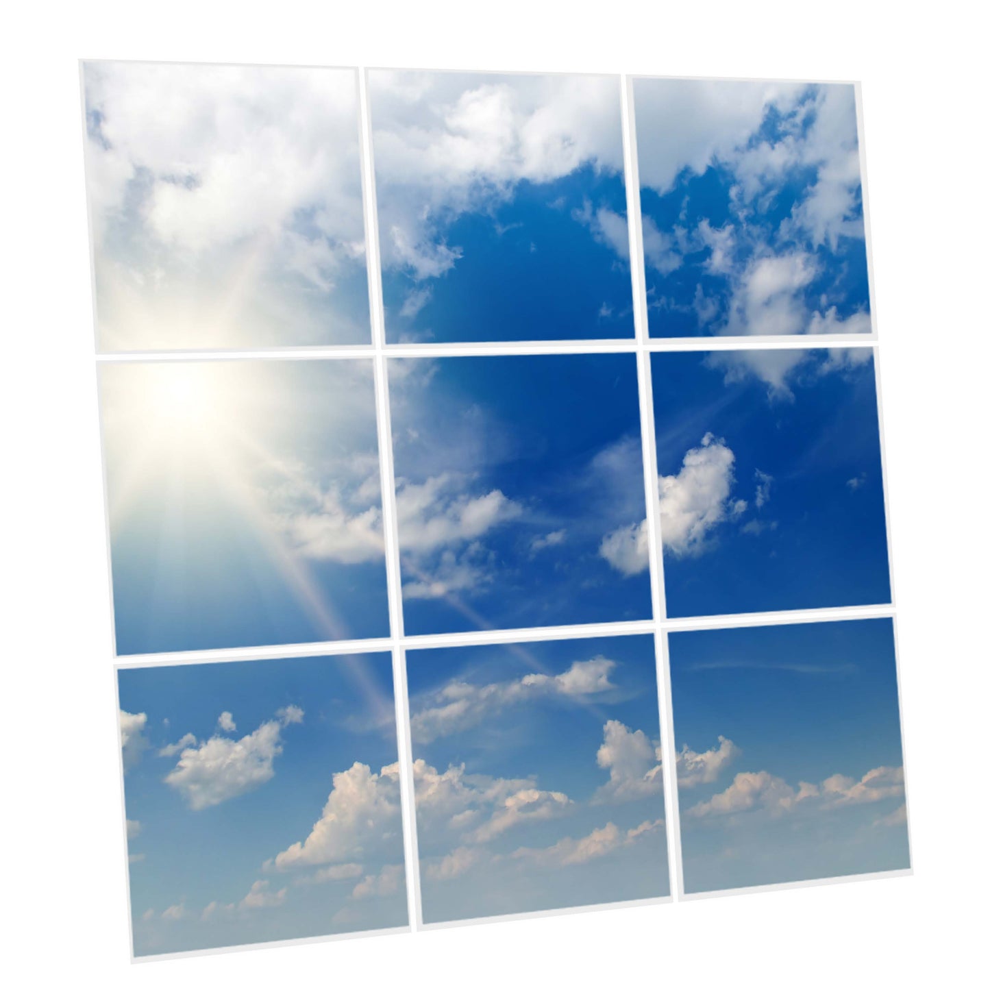 Grand plafond ciel 180x180cm 9 panneaux LED nuages et soleil
