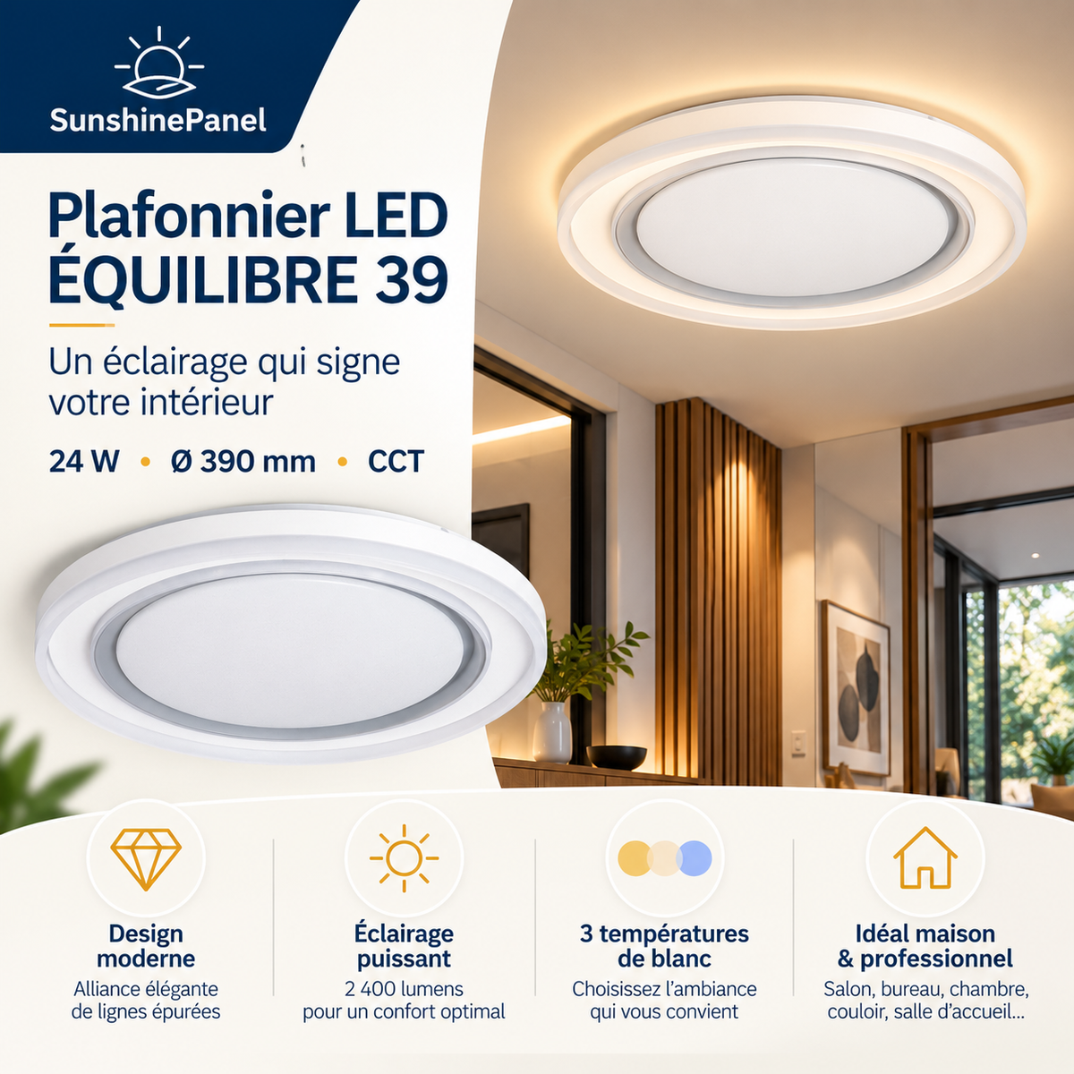 Plafonnier LED ÉQUILIBRE 39 – 24 W, Ø 390 | SunshinePanel