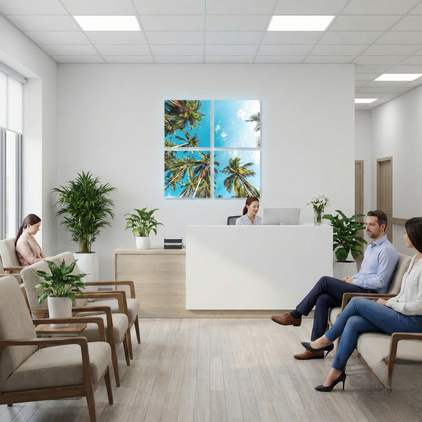 Pack 4 Dalles LED 60x60cm - Puits de Lumière XXL - Éclairage en Trompe-l'œil - "Évasion Tropicale"