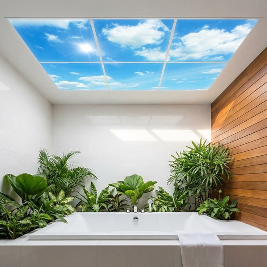 SunshinePanel Pack 6 Dalles LED Ciel Lumineux 60×60 cm - 2,16 m² Verrière LED — vue détail installation plafond LED