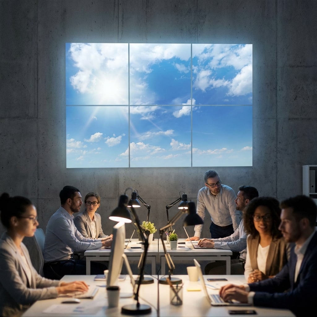 SunshinePanel Pack 6 Dalles LED Ciel Tr�s Nuageux 60�60 cm - 2,16 m� Verri�re LED, effet lumineux en situation