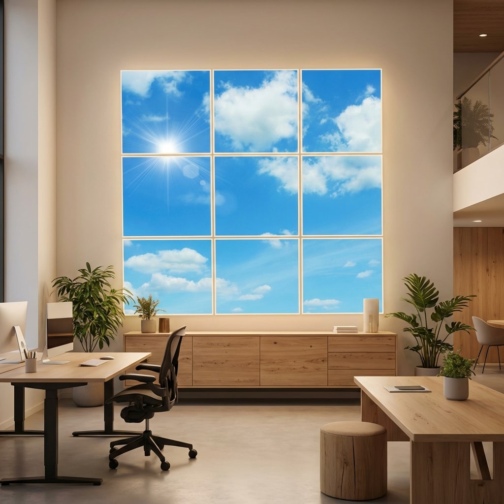 SunshinePanel Pack 9 Dalles LED Ciel Lumineux 60�60 cm - 3,24 m� Plafond Complet, effet lumineux en situation