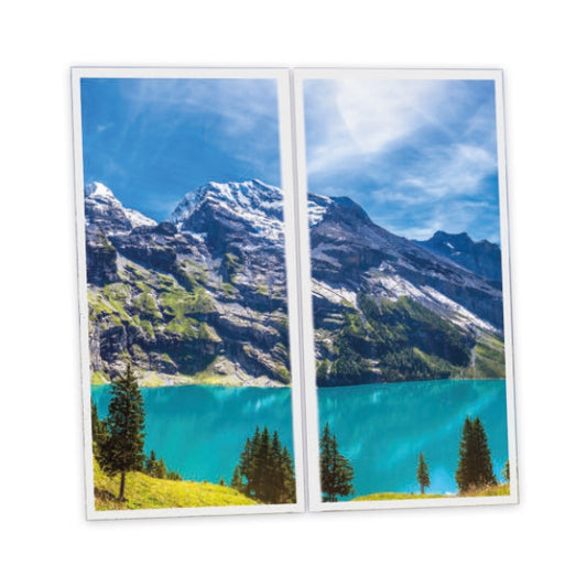 Duo dalles LED 120x60 paysage montagne lac turquoise pour mur ou plafond panoramique