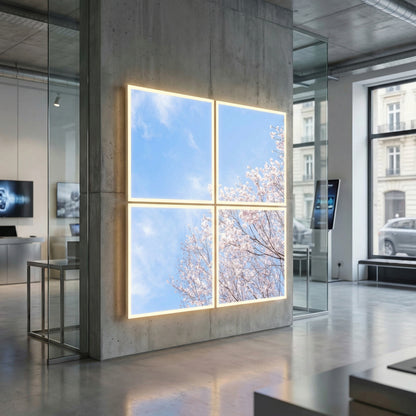 Pack 4 Dalles LED 60x60cm - Puits de Lumière XXL - Éclairage en Trompe-l'œil - "Nuances Roses"