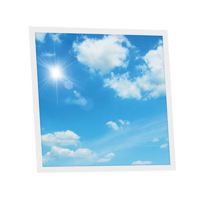 Dalle LED plafond lumineux 60x60 effet ciel bleu et nuages blancs pour cabinet médical ou bureau