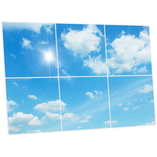 Plafond visuel rectangulaire 180x120cm ciel bleu 6 dalles LED pour open space