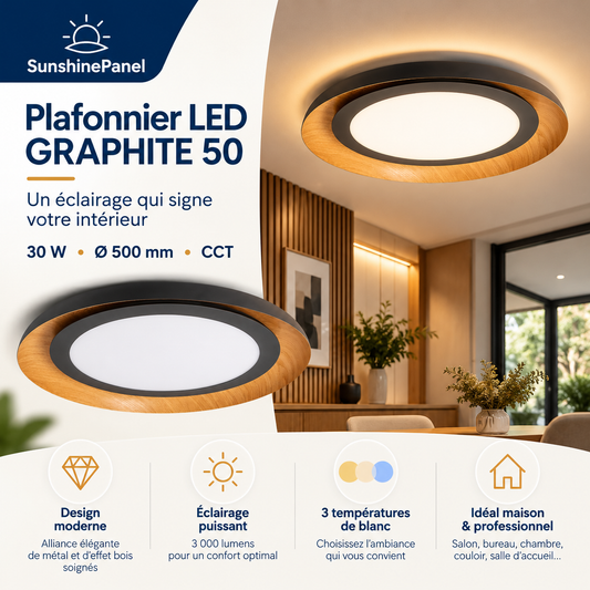 Plafonnier LED GRAPHITE 50 – 30 W, Ø 500 | SunshinePanel