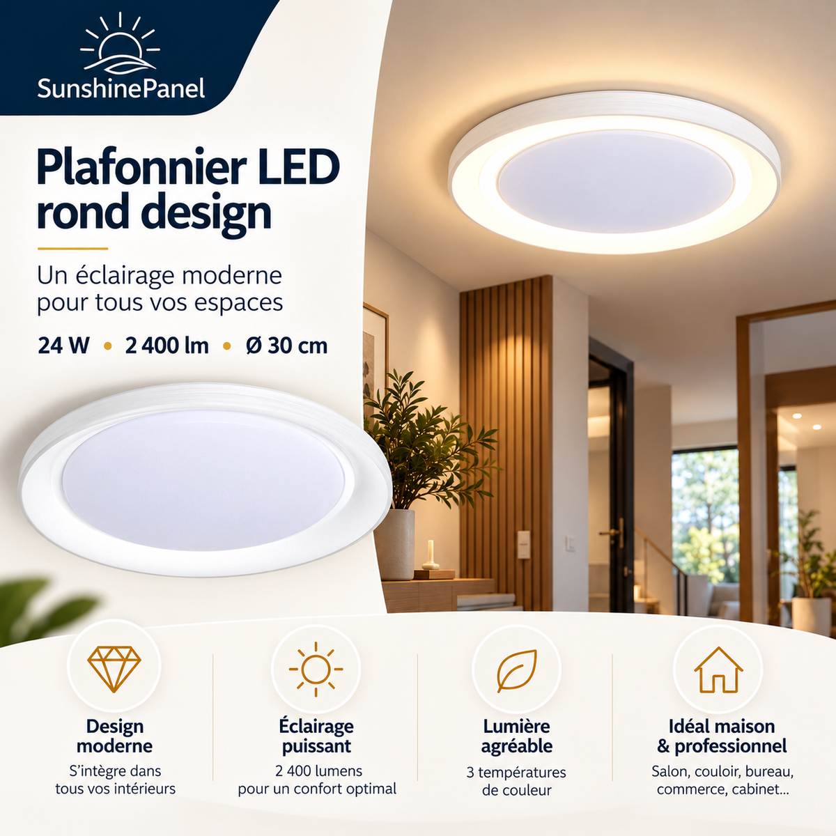 Plafonnier LED HORIZON 50 – 24 W, Ø 500 | SunshinePanel