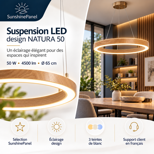 Suspension LED NATURA 50 – Design circulaire Ø65 cm, 50 W CCT | SunshinePanel