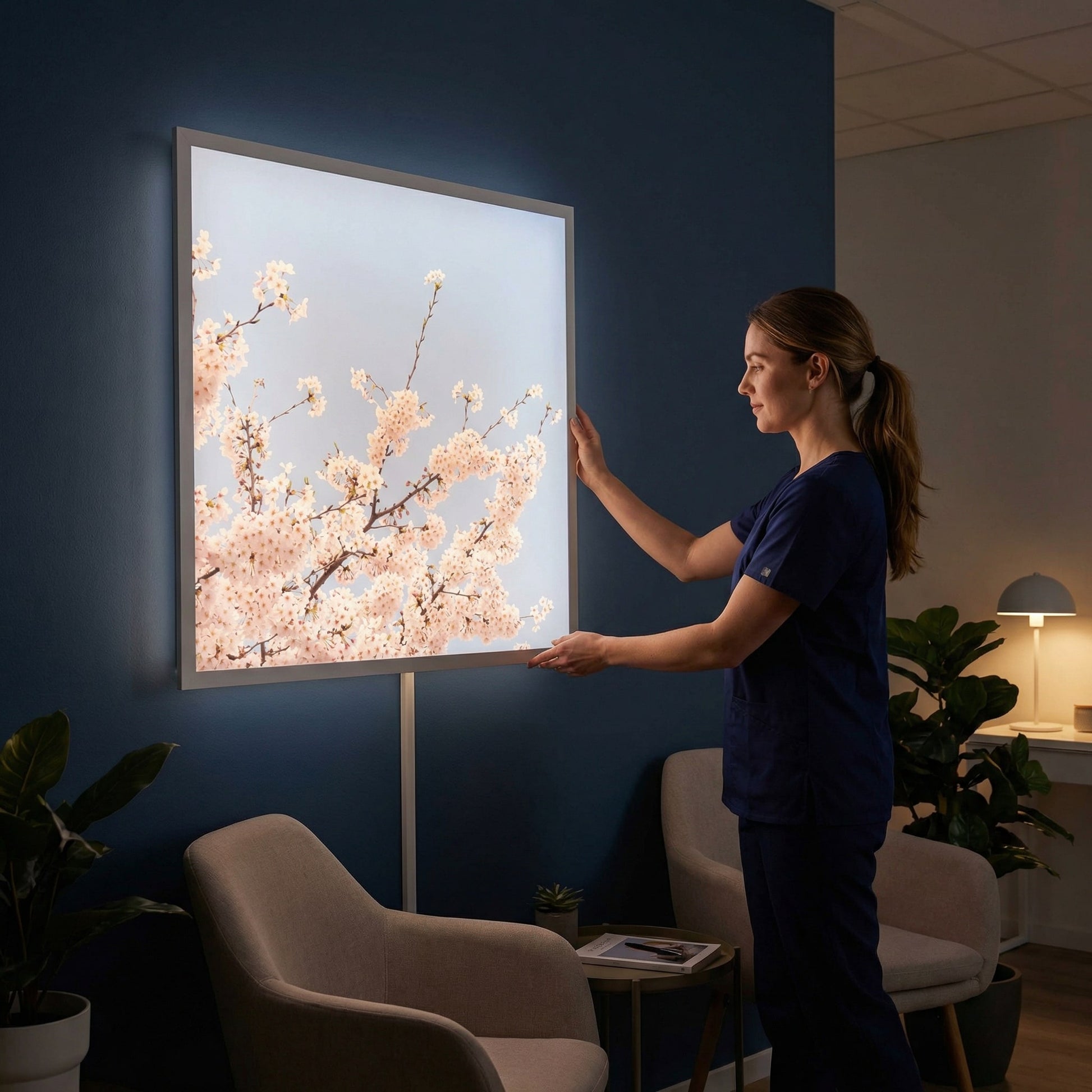 SunshinePanel Dalle LED D�corative Fleurs de Ciel 60�60 cm - Imprim�e en France, rendu pack vue ensemble