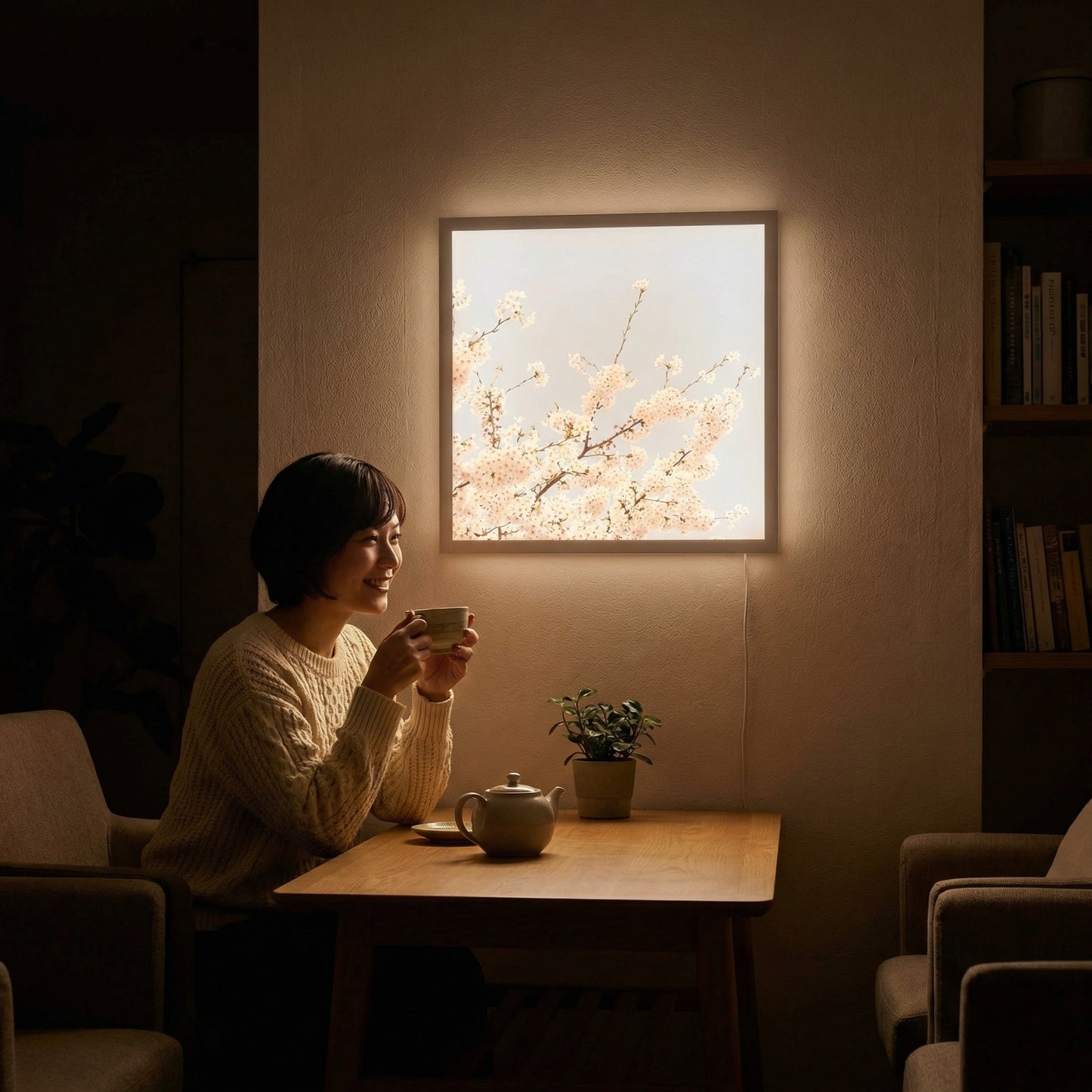 SunshinePanel Dalle LED D�corative Fleurs de Ciel 60�60 cm - Imprim�e en France, vue arriere et connectique