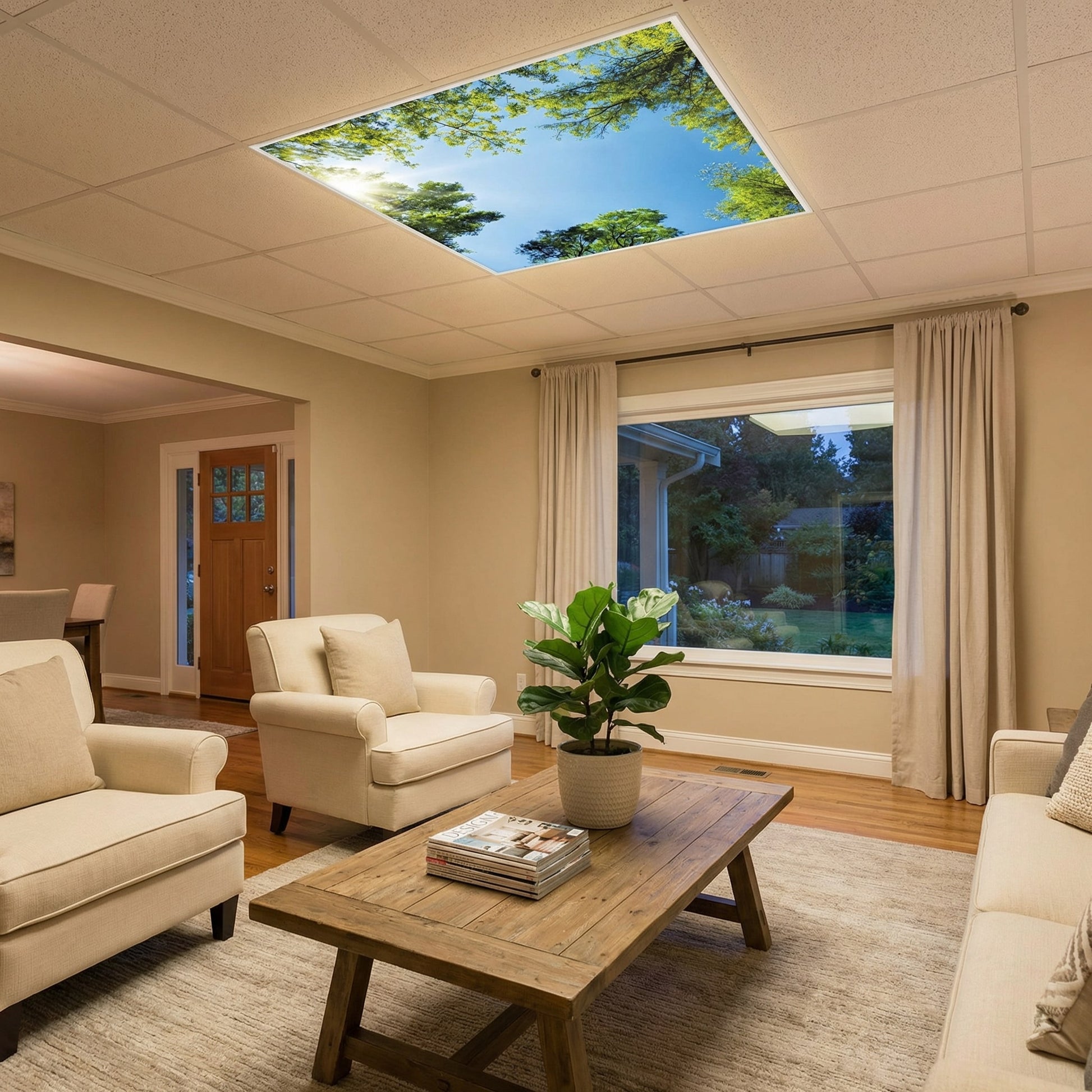 SunshinePanel Dalle LED D�corative Myst�re Forestier 60�60 cm - Imprim�e en France, installation en faux plafond