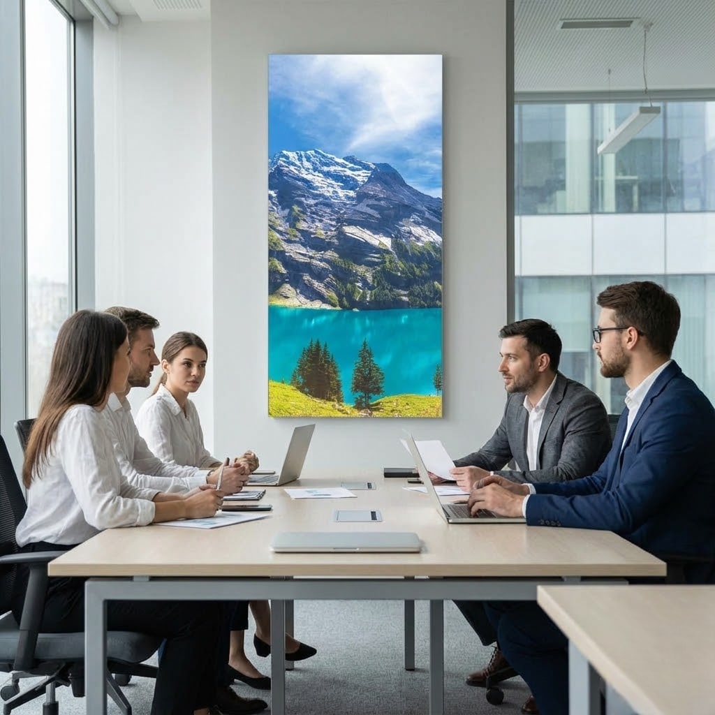 SunshinePanel Dalle LED Panoramique Lac et Sommets 120�60 cm - Imprim�e en France, vue d�tail installation plafond LED