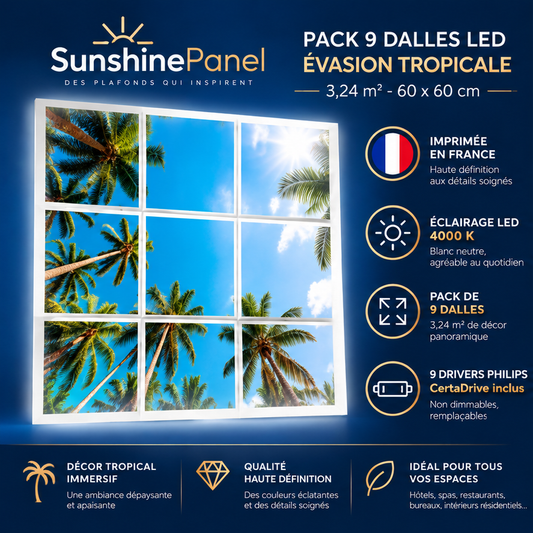 Pack of 9 Tropical Escape LED panels 60x60 cm, 3,24 m2 | SunshinePanel