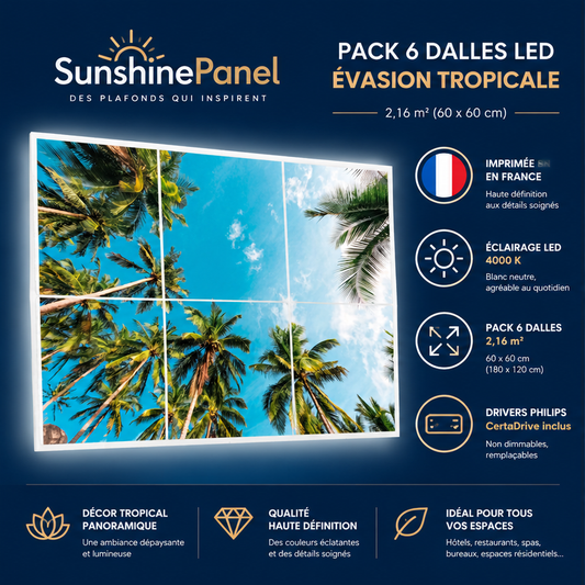 Pack of 6 Tropical Escape LED panels 60x60 cm, 2,16 m2 | SunshinePanel