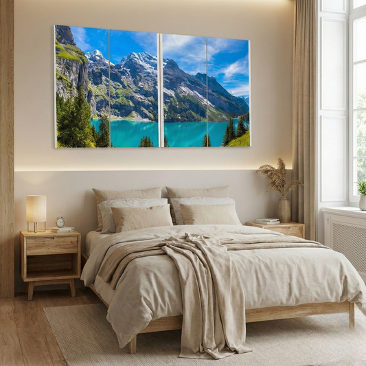 Pack 4 Dalles LED 120x60cm - Grande Verrière - Éclairage en Trompe-l'œil - "Lac et Sommets"