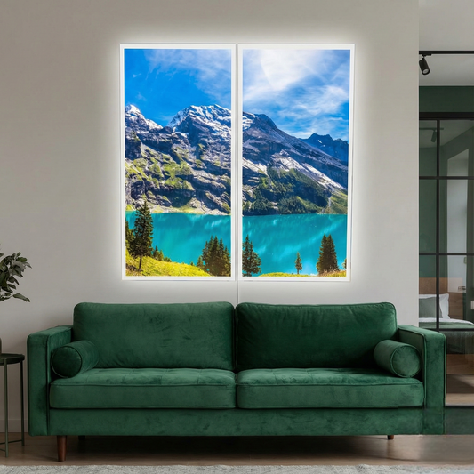 Pack 2 Dalles LED 120x60cm - Mur et Plafonds - Éclairage en Trompe-l'œil - "Lac et Sommets"