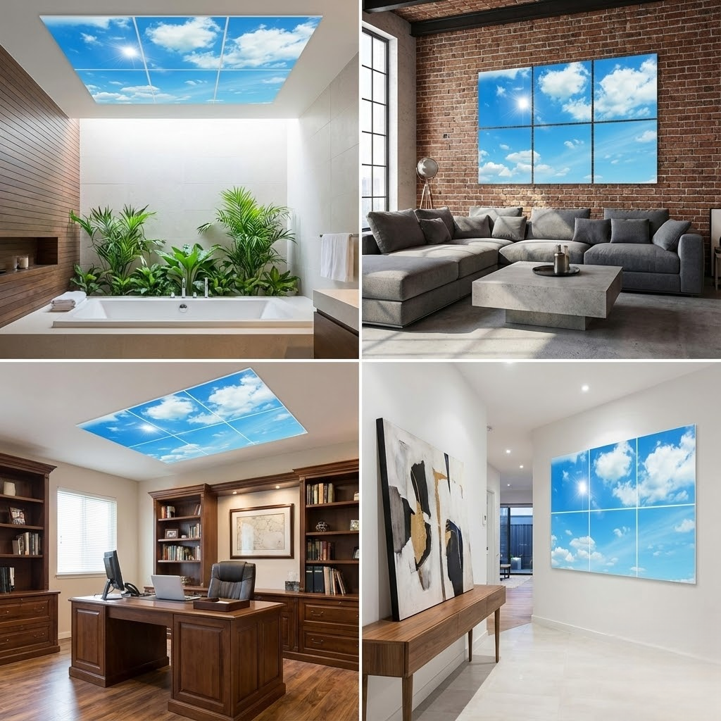 Pack 6 Dalles LED 60x60cm - Plafond Visuel - Éclairage en Trompe-l'œil - "Ciel Lumineux"