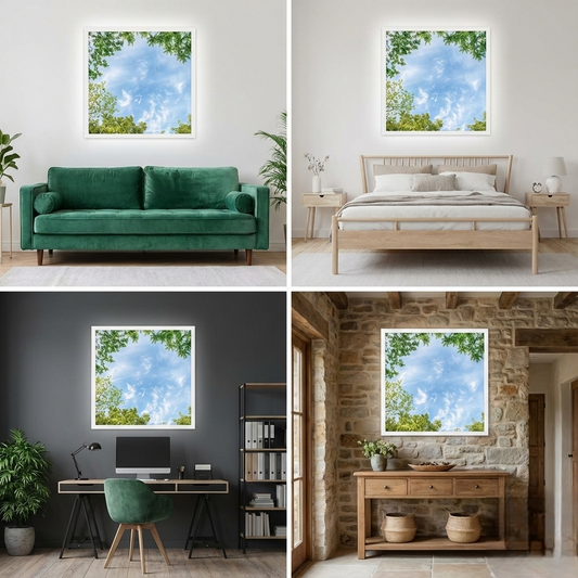 Dalle LED 60x60cm - Puits de Lumière - Éclairage en Trompe-l'œil - "Horizon Arboré"