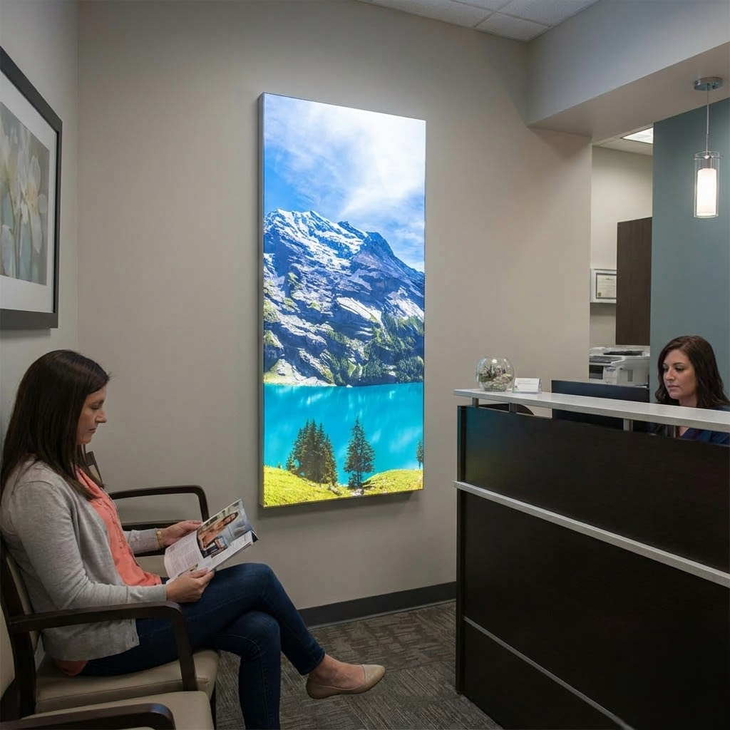 Dalle LED 120x60cm - Puits de Lumière - Éclairage en Trompe-l'œil - "Lac et Sommets"