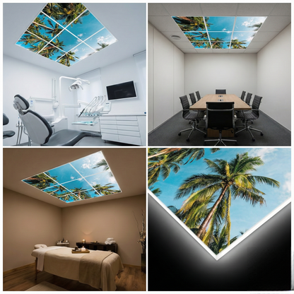Pack 9 Dalles LED 60x60cm - Verrière Intégrale - Éclairage en Trompe-l'œil - "Évasion Tropicale"