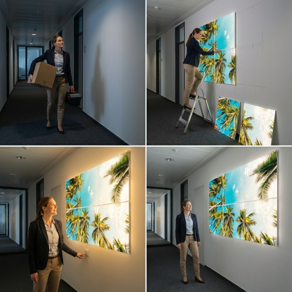 Pack 6 Dalles LED 60x60cm - Plafond Visuel - Éclairage en Trompe-l'œil - "Évasion Tropicale"