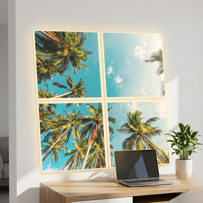 Pack 4 Dalles LED 60x60cm - Puits de Lumière XXL - Éclairage en Trompe-l'œil - "Évasion Tropicale"