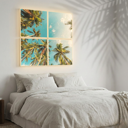 Pack 4 Dalles LED 60x60cm - Puits de Lumière XXL - Éclairage en Trompe-l'œil - "Évasion Tropicale"