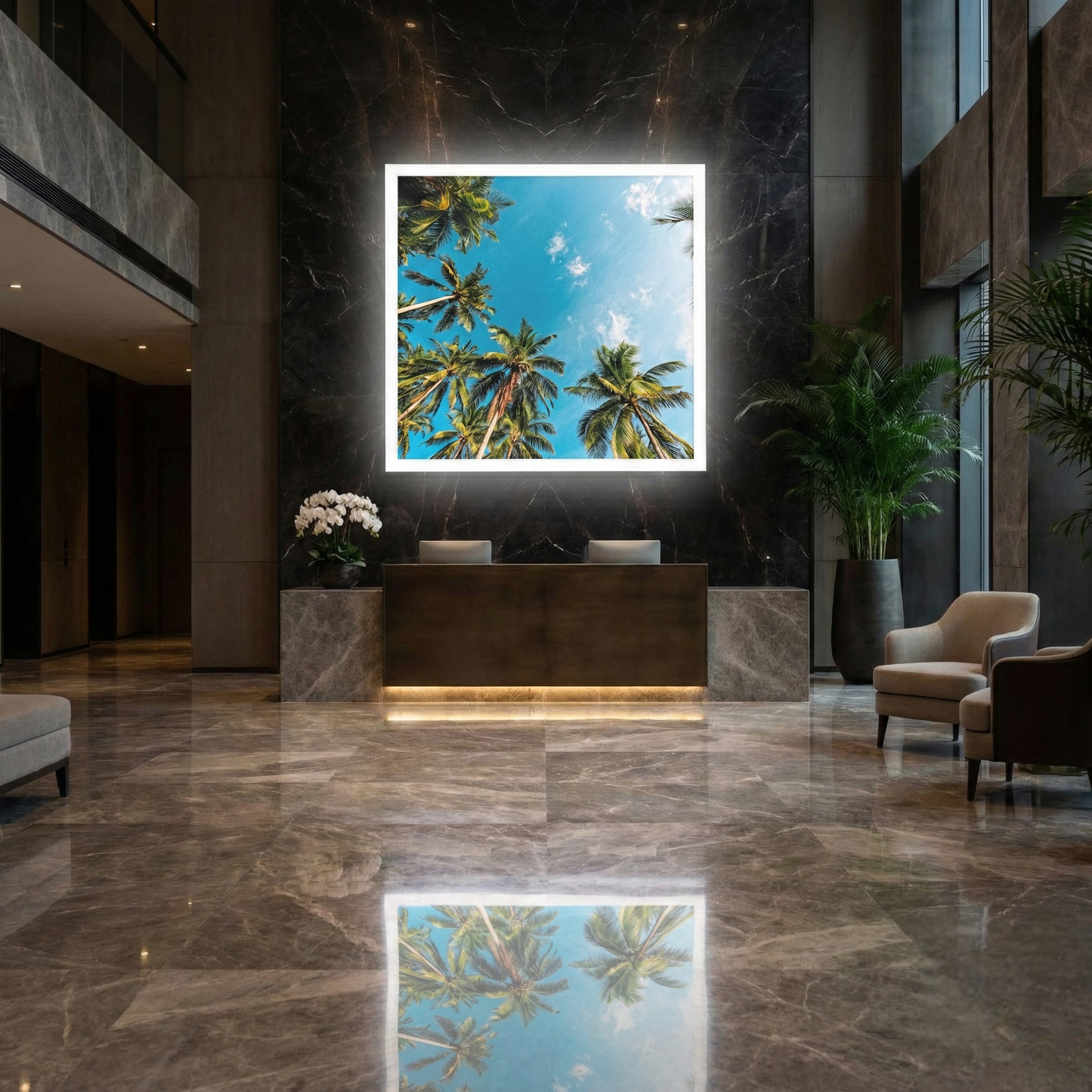 Dalle LED 60x60cm - Puits de Lumière - Éclairage en Trompe-l'œil - "Évasion Tropicale"