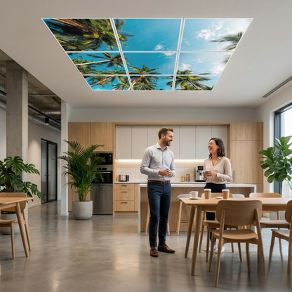 Pack 9 Dalles LED 60x60cm - Verrière Intégrale - Éclairage en Trompe-l'œil - "Évasion Tropicale"
