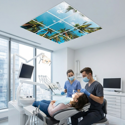 Pack 9 Dalles LED 60x60cm - Verrière Intégrale - Éclairage en Trompe-l'œil - "Évasion Tropicale"