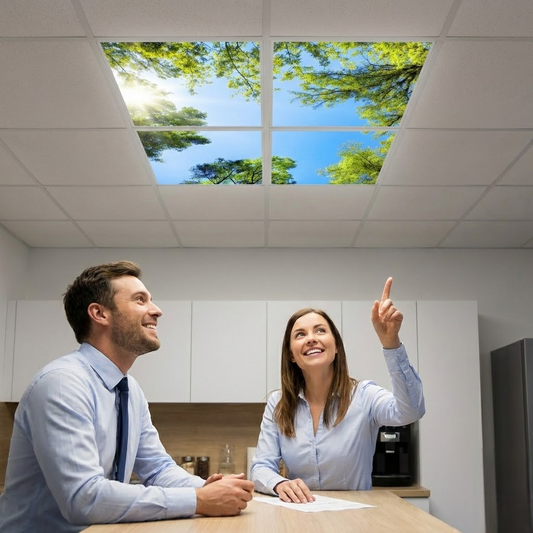 Pack 4 Dalles LED 60x60cm - Puits de Lumière XXL - Éclairage en Trompe-l'œil - "Horizon Arboré"