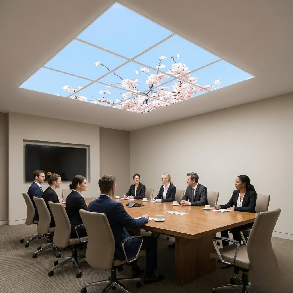 Pack 9 Dalles LED 60x60cm - Verrière Intégrale - Éclairage en Trompe-l'œil - "Fleurs de Ciel"