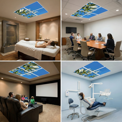 Pack 4 Dalles LED 60x60cm - Puits de Lumière XXL - Éclairage en Trompe-l'œil - "Parfum d'Oliviers"