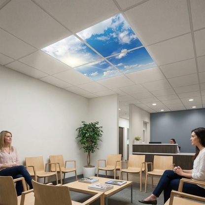 Pack 4 Dalles LED 60x60cm - Puits de Lumière XXL - Éclairage en Trompe-l'œil - "Ciel Très Nuageux"