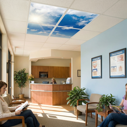 Pack 4 Dalles LED 60x60cm - Puits de Lumière XXL - Éclairage en Trompe-l'œil - "Ciel Très Nuageux"