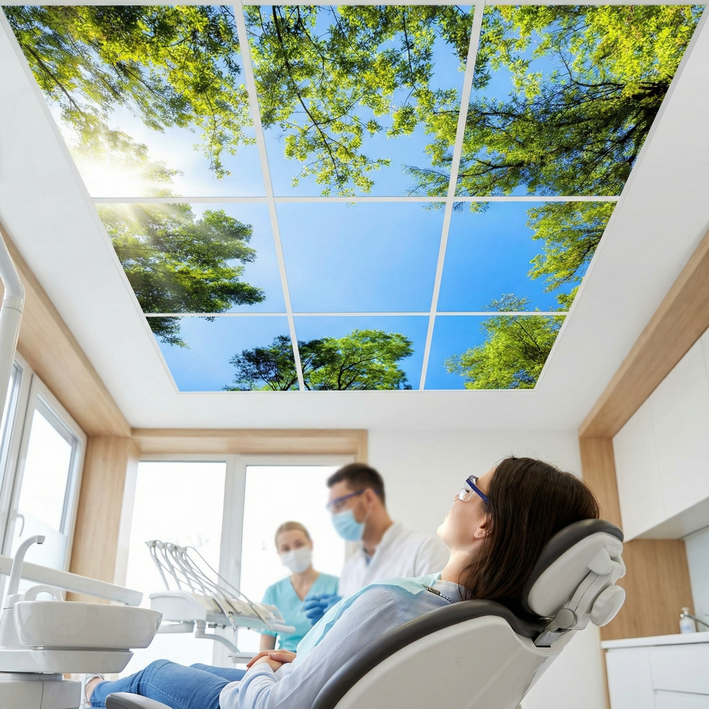 Pack 6 Dalles LED 60x60cm - Plafond Visuel - Éclairage en Trompe-l'œil - "Mystère Forestier"