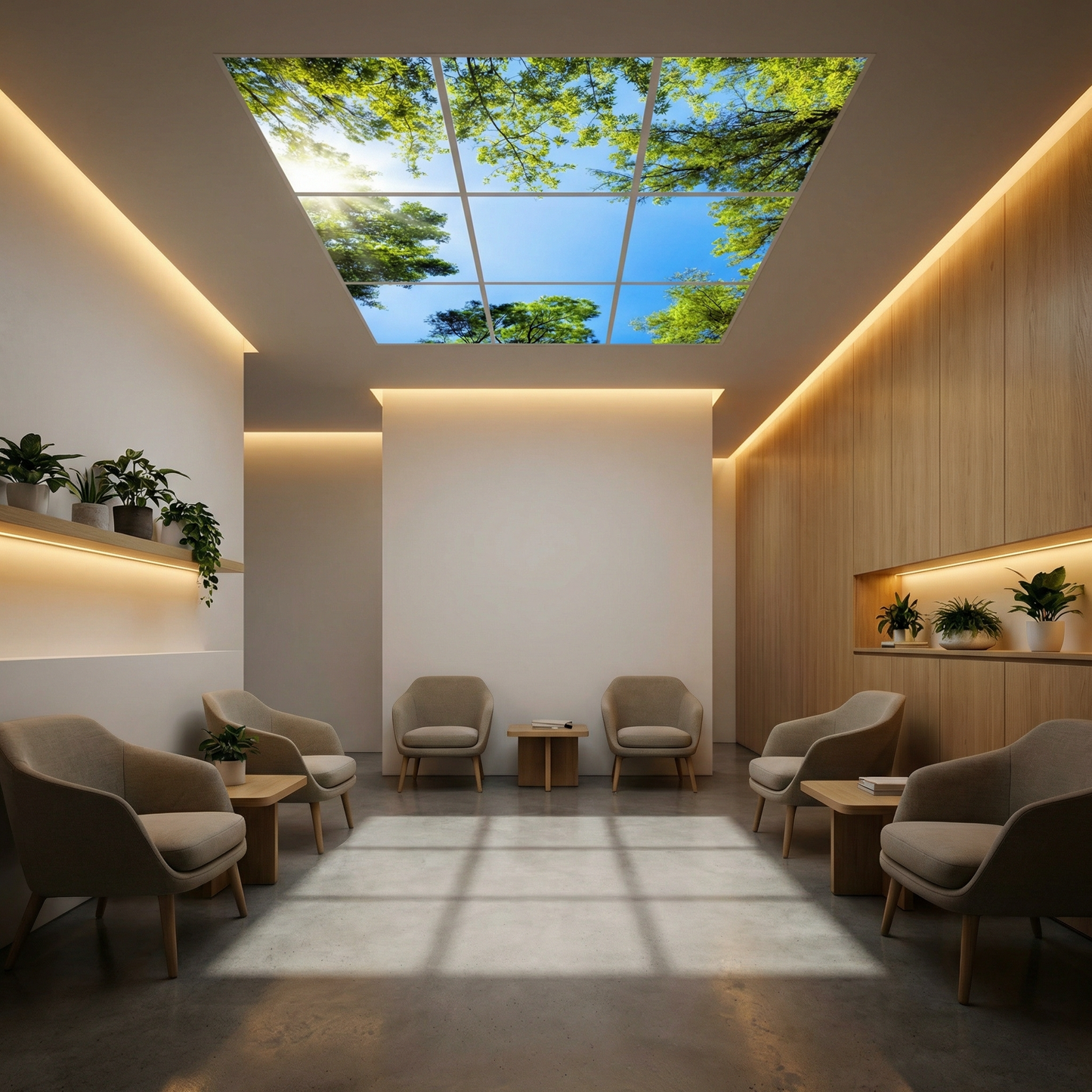 Pack 6 Dalles LED 60x60cm - Plafond Visuel - Éclairage en Trompe-l'œil - "Mystère Forestier"