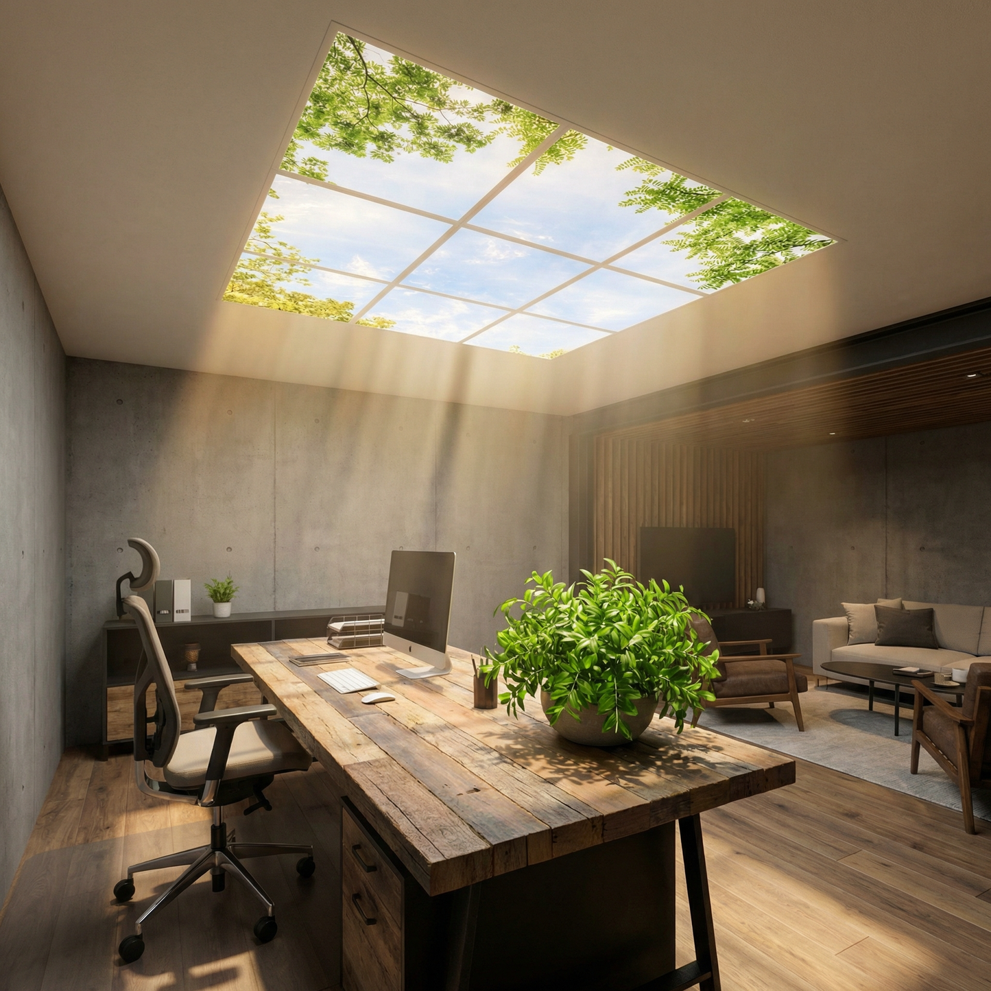 Pack 9 Dalles LED 60x60cm - Verrière Intégrale - Éclairage en Trompe-l'œil - "Horizon Arboré"