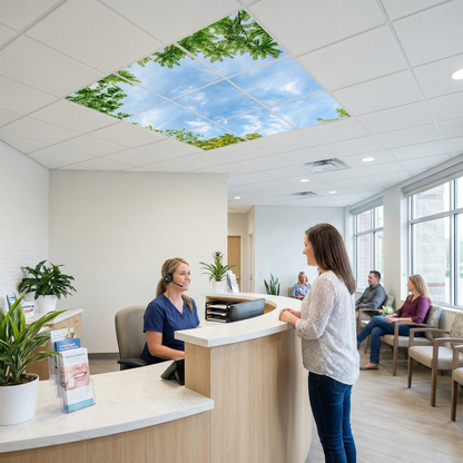 Pack 9 Dalles LED 60x60cm - Verrière Intégrale - Éclairage en Trompe-l'œil - "Horizon Arboré"