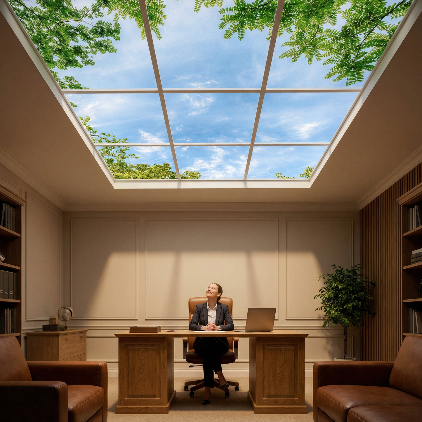 Pack 9 Dalles LED 60x60cm - Verrière Intégrale - Éclairage en Trompe-l'œil - "Horizon Arboré"