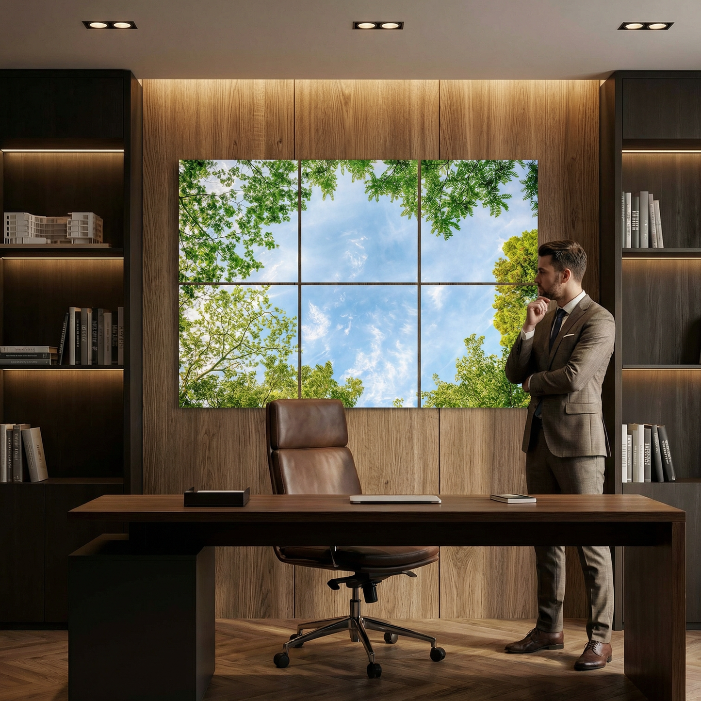 Pack 6 Dalles LED 60x60cm - Plafond Visuel - Éclairage en Trompe-l'œil - "Horizon Arboré"