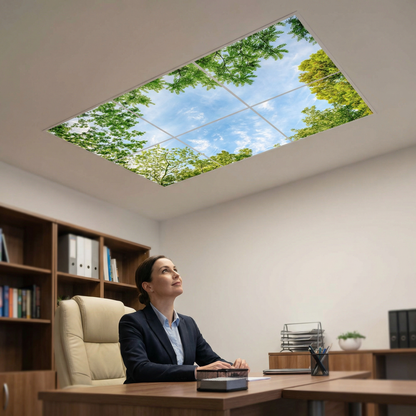 Pack 6 Dalles LED 60x60cm - Plafond Visuel - Éclairage en Trompe-l'œil - "Horizon Arboré"