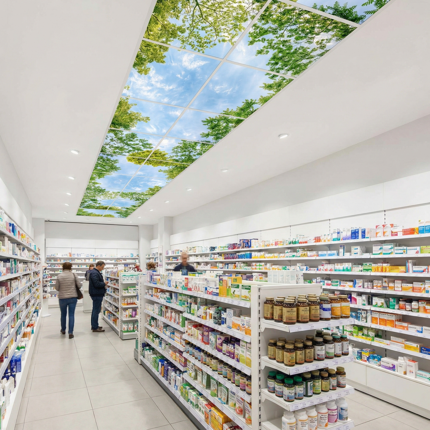 Pack 6 Dalles LED 60x60cm - Plafond Visuel - Éclairage en Trompe-l'œil - "Horizon Arboré"