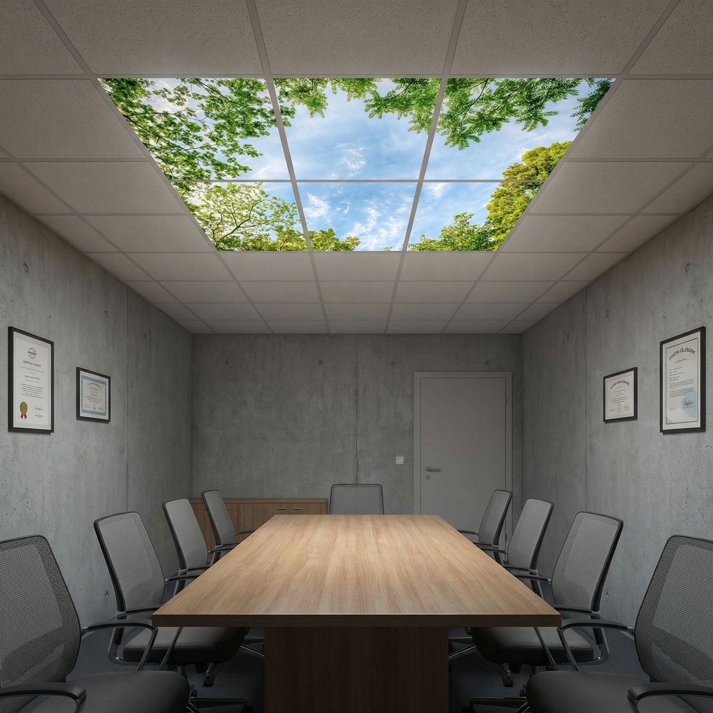 Pack 6 Dalles LED 60x60cm - Plafond Visuel - Éclairage en Trompe-l'œil - "Horizon Arboré"