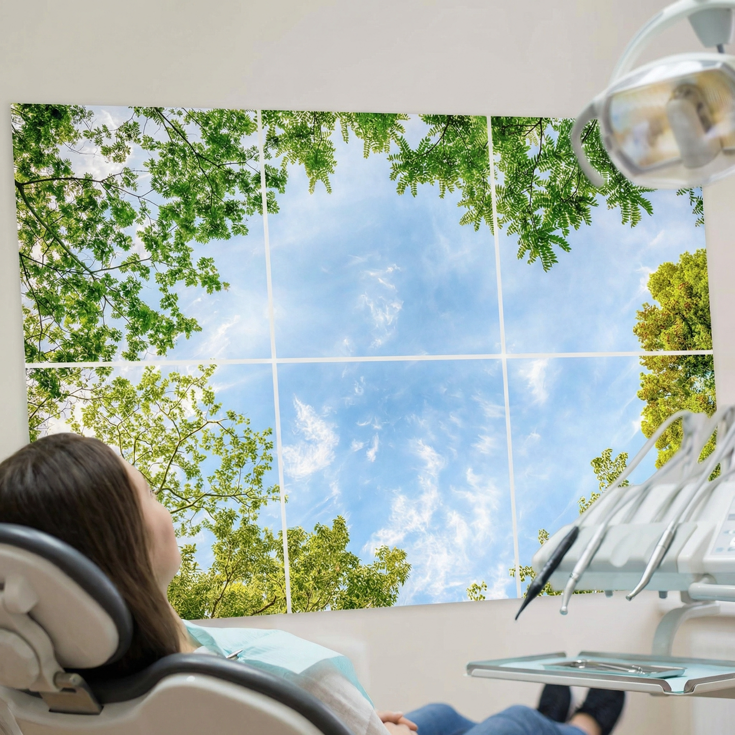 Pack 6 Dalles LED 60x60cm - Plafond Visuel - Éclairage en Trompe-l'œil - "Horizon Arboré"