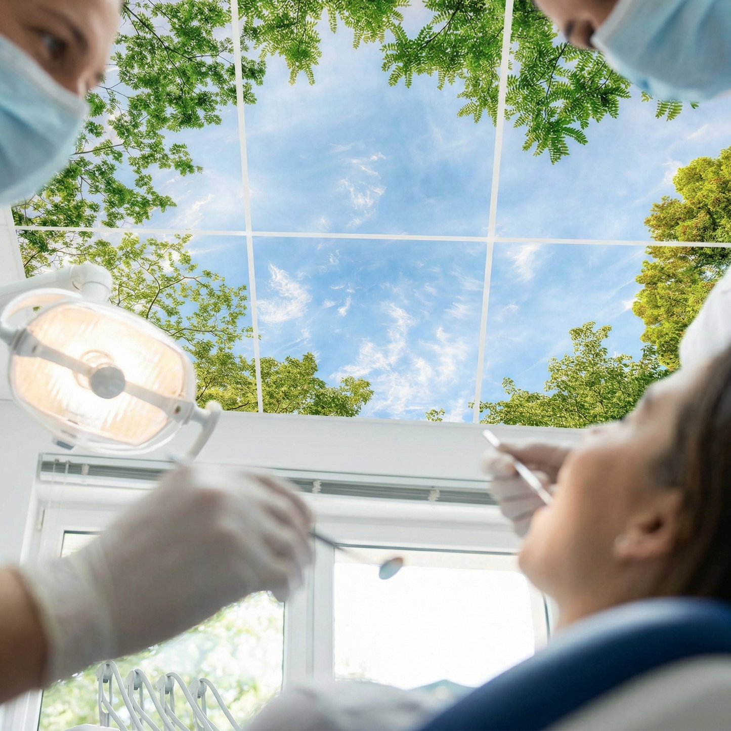 Pack 6 Dalles LED 60x60cm - Plafond Visuel - Éclairage en Trompe-l'œil - "Horizon Arboré"