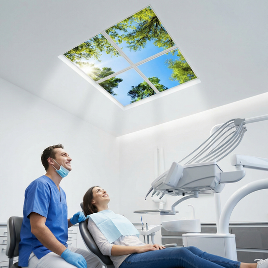 Pack 4 Dalles LED 60x60cm - Puits de Lumière XXL - Éclairage en Trompe-l'œil - "Mystère Forestier"