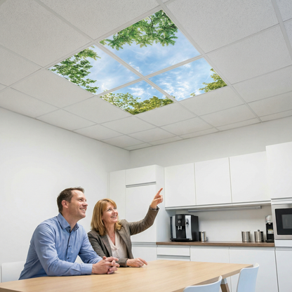 Pack 4 Dalles LED 60x60cm - Puits de Lumière XXL - Éclairage en Trompe-l'œil - "Horizon Arboré"